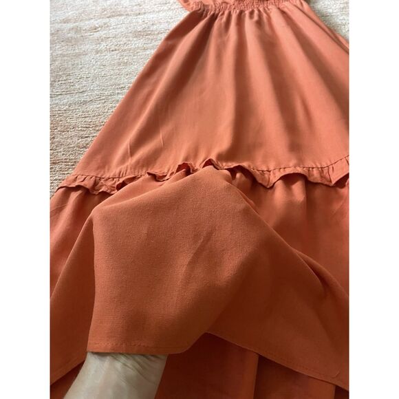 Monteau Los Angeles Orange Maxi Dress Linen Blend Ruffle Hem Size S - Picture 8 of 10